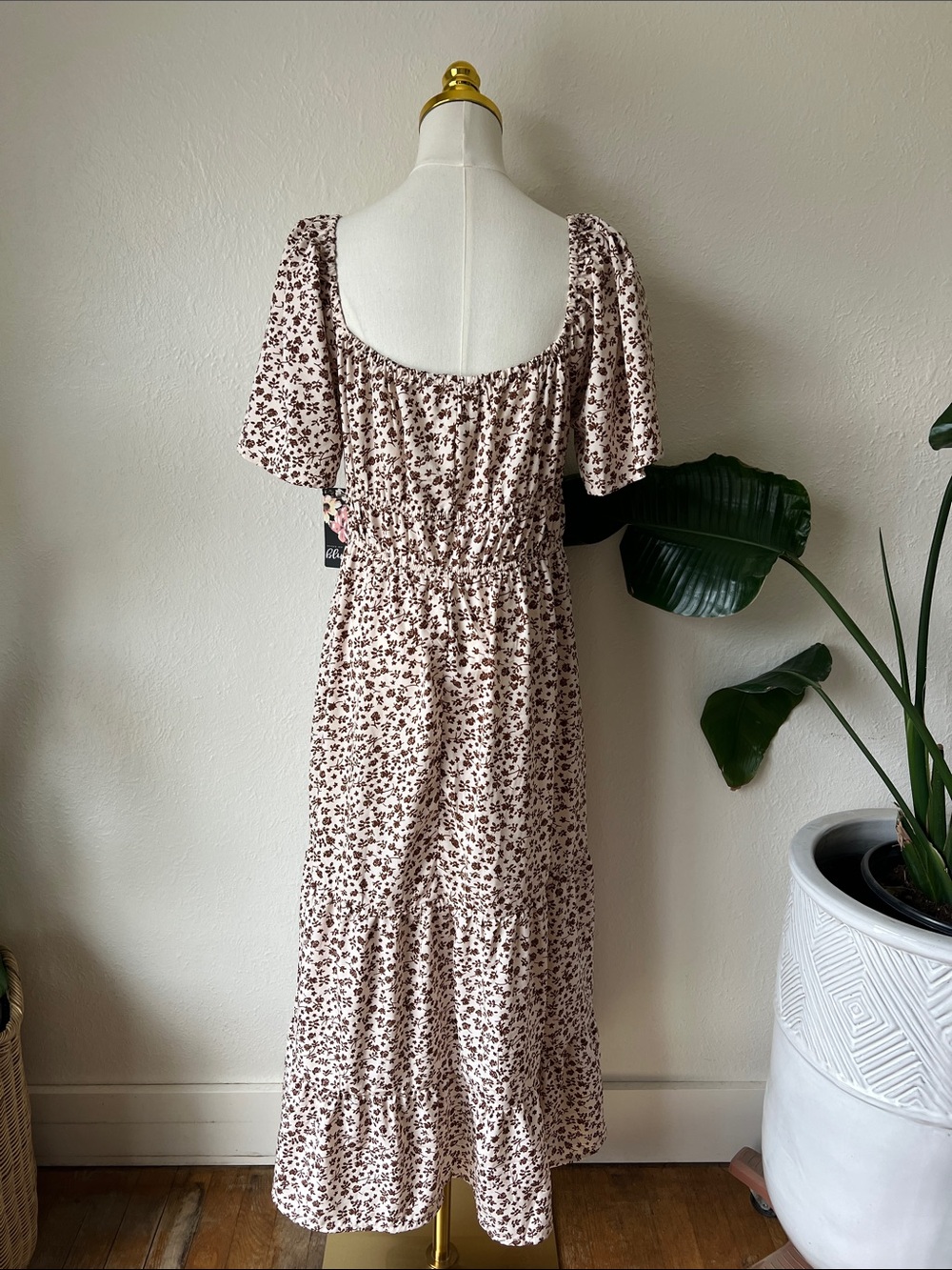 Blush-Cream & Beige Floral Smocked Maxi Dress. Cottagecore Coquette Feminine NWT - Picture 4 of 9